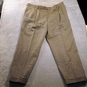 Austin Reed Dress Pants Mens 42x27 Brown Wool Cashmere Tweed Cuffed Pleated